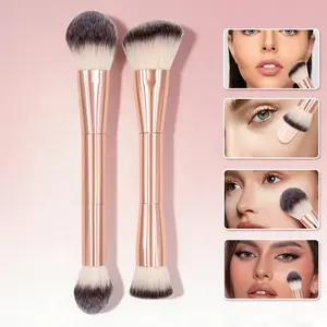 2-Piece Dual-Ended Makeup Brush Set, 4 Functions Including Loose Powder Brush and Blush Brush, Soft Fiber for Even Application