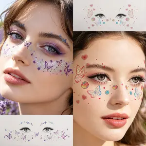2PCS Butterfly Glitter Face Tattoos - Sparkly Holographic Fairy Wing Eye Stickers, Waterproof Temporary Face Art for Festival, Rave & Party