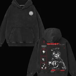 Superstyle Simon "Ghost" Riley Skull Mask Warrior Call of Duty: Modern Warfare II Edition Double Printed Oversize Lightweight Acid Washed Hoodie Game Series Graphic Design Top Cotton Streetwear Game Zone Hoodie Sweatshirt Clothes Menswear Womenswear Z D2S