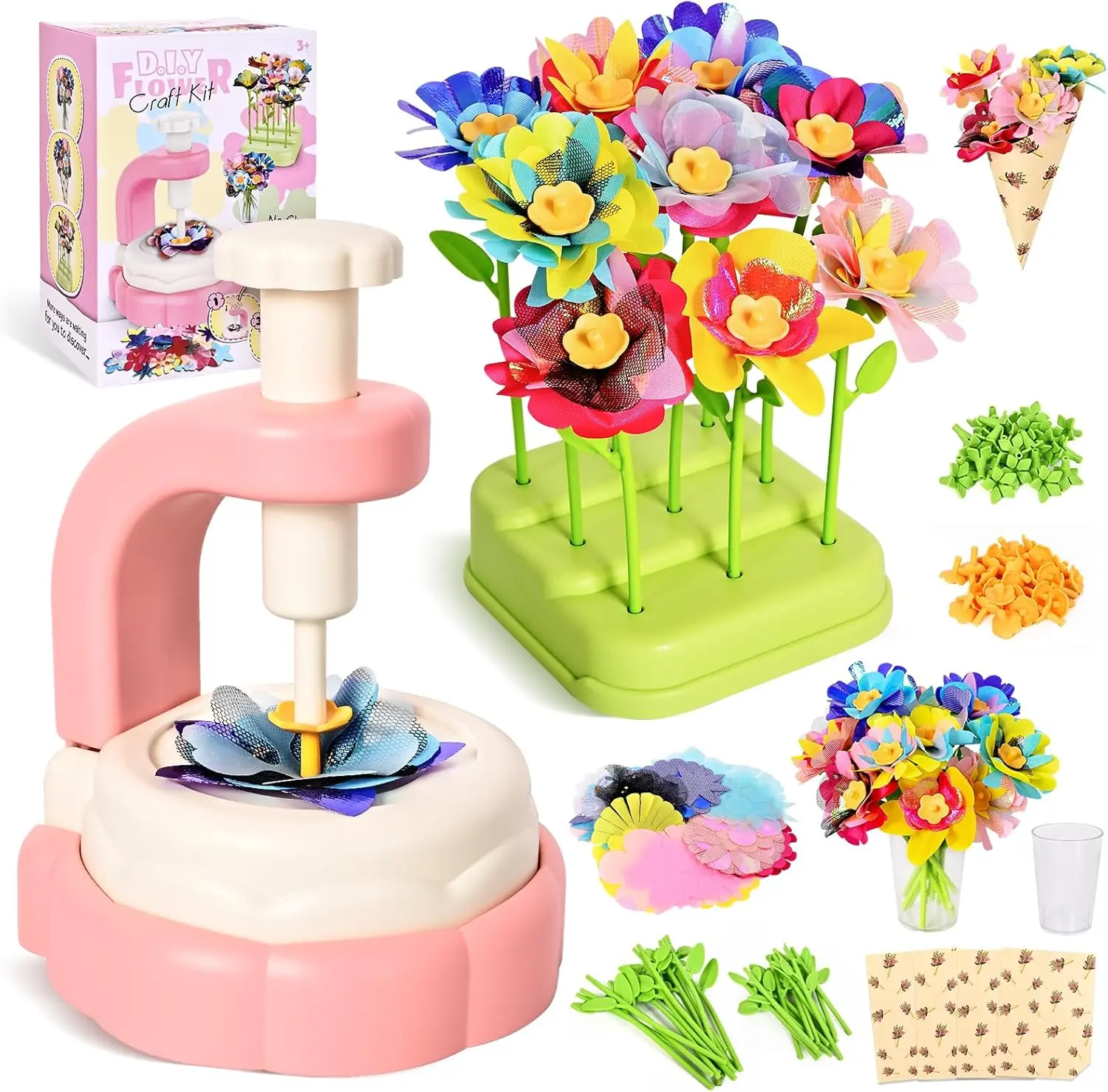 Fabric Flower Bouquet Craft Kits for Kids Arts & Crafts Toy Set for Toddlers & Girls Ages 3–12 Educational DIY Activity Gifts for Birthdays, Holidays & Parties