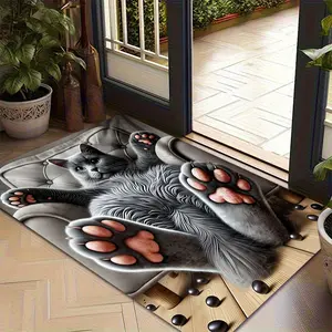 Funny Cat Paw Print Floor Mat, 2D Kitten Pattern Non-Slip Welcome Doormat, Decorative Carpet for Indoor Entrance Bedroom, 1PC