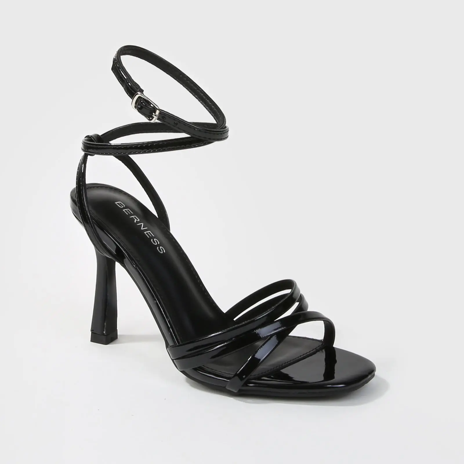 BERNESS Heels for Women, Strappy Faux Leather Stiletto Sandals with a Square Open-Toe and Adjustable Ankle Strap for Party & Evening Wear, Footwear, Heels Shoes For Women