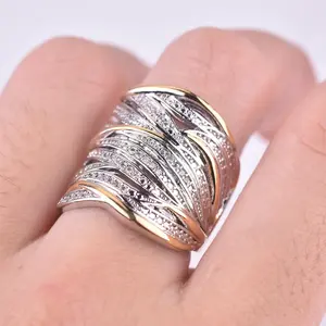Stainless Steel New Style Pave Diamond Zirconia Wrap Multi-Layer Gold & Silver Ring