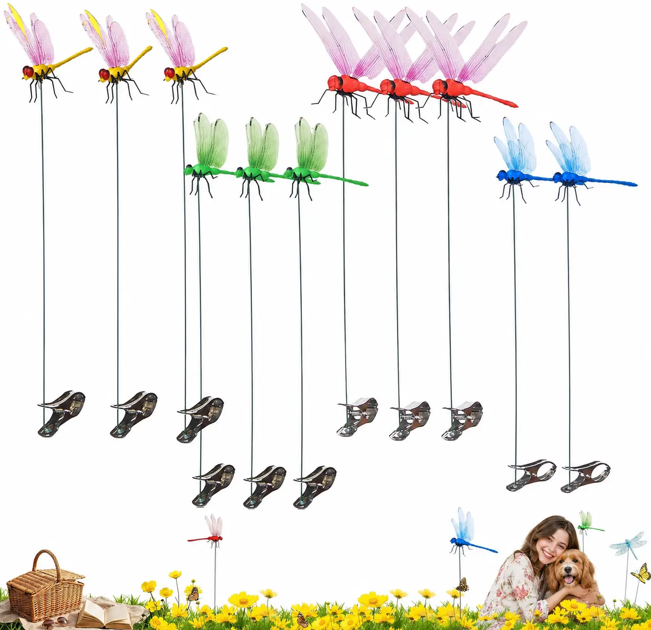 12 Pieces Dragonfly Garden Decor 3D Dragonfly Garden Stakes  Ideal for Garden Decorations and House Warmings