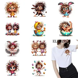 12 Interesting and Quirky Easter Girl Iron-on Patch Stickers - Heat Transfer Decals for DIY T-Shirt, Jeans, Backpack, Home Clothing, Hat Decorative Stickers