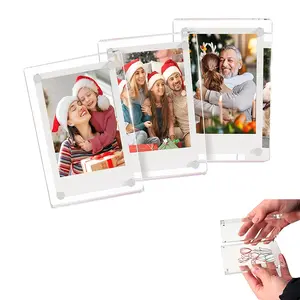Set of 3 pcs Acrylic Fridge Magnetic Frame, 4.72 x 2.75in Double Sided Refrigerator Magnet Picture Frame, Fridge Photo Frame Clear Display Frameless Home Decor