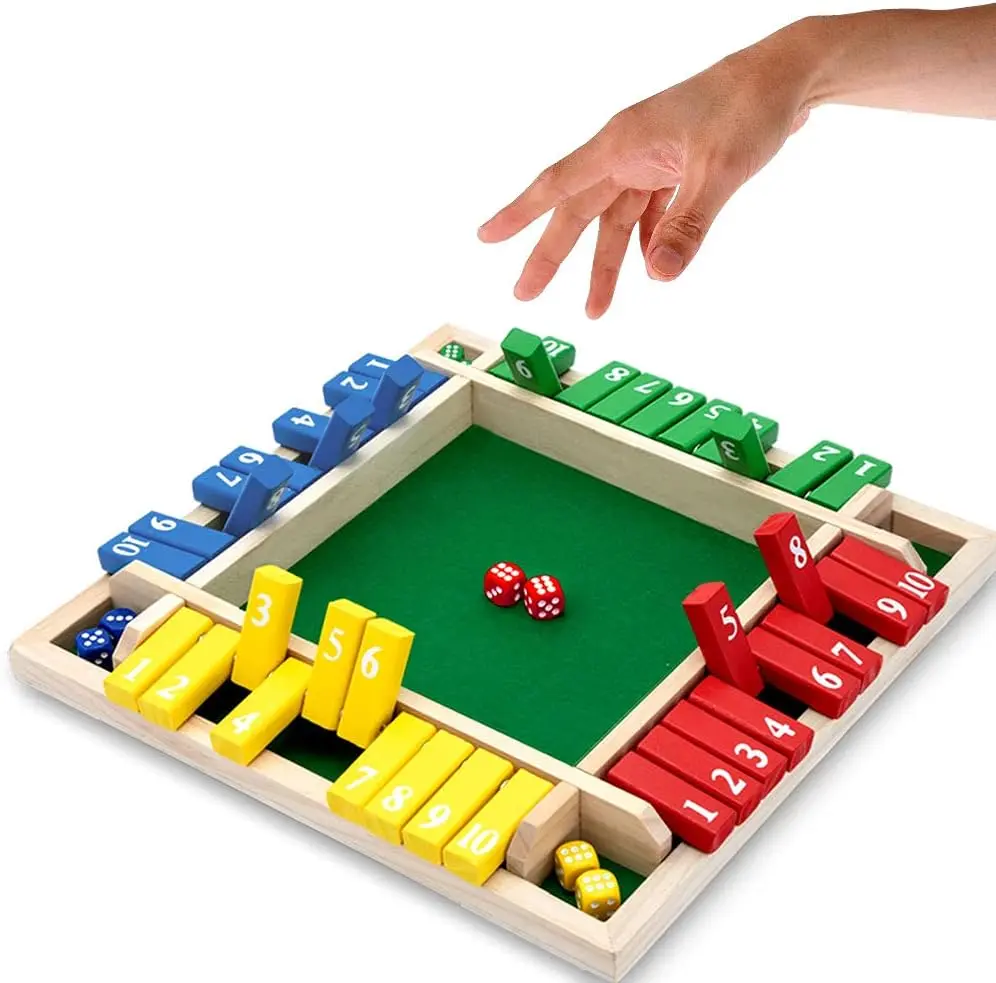 Shut The Box Game,2-4 Player Family Wooden Board Games,Family Math Games for Adults and Kids,8 Dices Classics Tabletop Games for Classroom,Home,Party,Christmas Gift