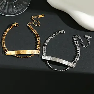 Custom Engraved Gold ID Bar Bracelet – Personalized Stainless Steel Chain for Women