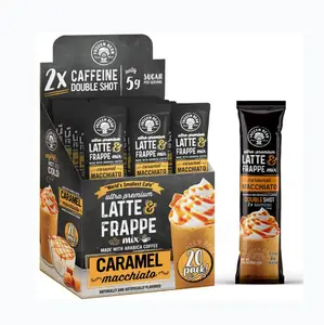 Frappe & Latte Instant Mix – Double Caffeine, Low Sugar, Arabica Coffee, 20 Single Serve Sticks