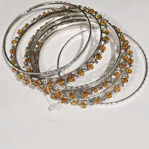 Silver Beaded Fashion Bangle Bracelet Set Of 7 For Her With Accents Elegant Jewelry Gift