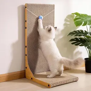 Cat Scratcher L Shape, Vertical Cat Scratching Board for Indoor Cats with Ball Toy, Large Cat Scratching Post for Wall Couch Furniture Protection