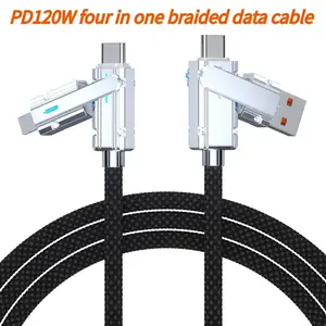 120w Zinc Alloy Braided Data Cable, Four-In-One Charging Cable, Compatible with Huawei, Apple, Android Devices, Durable and Fast Charging