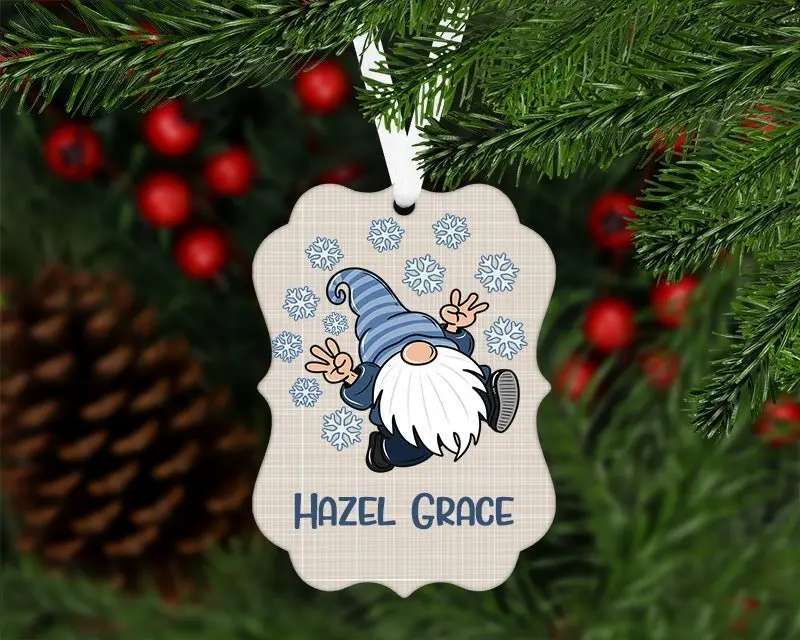Personalized Gnome Ornament - Aluminum Christmas Decor for Gifts and Decoration