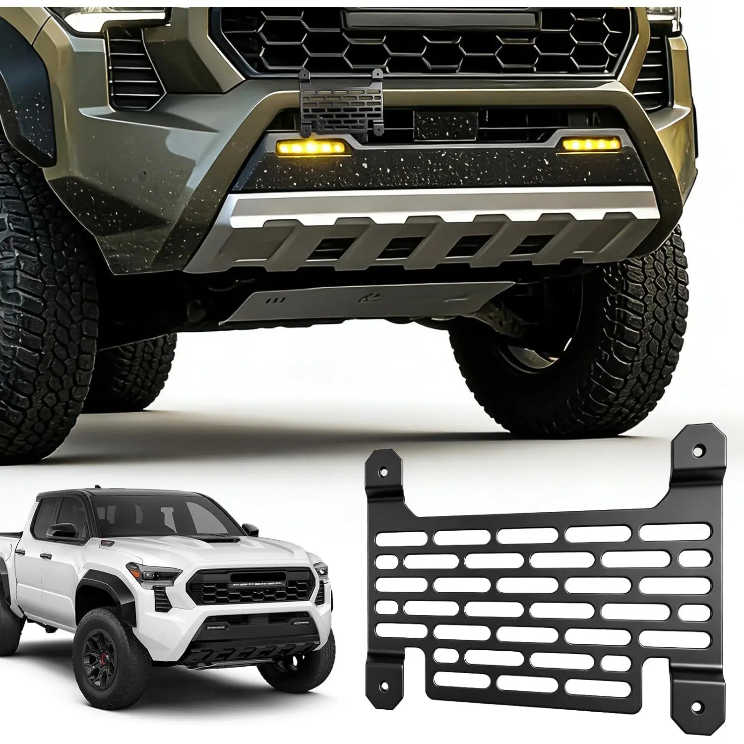 No-Drill Metal Front Bumper License Plate Bracket Holder with Mounting Plate for 2024-2026 4th Gen Toyota Tacoma, Automotive Car Exterior Accessory