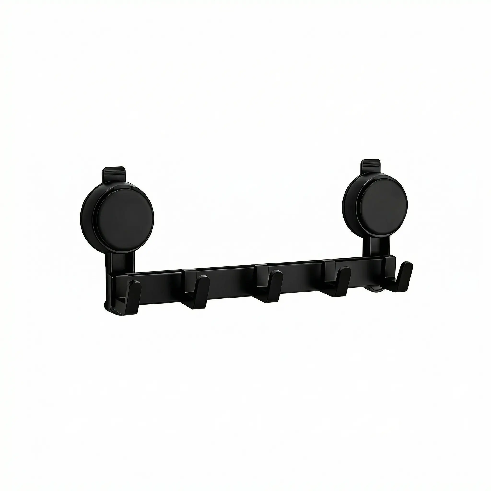 5-Hook Aluminium Self-Adhesive Wall Rack (Adjustable Design), Contemporary Black, Drill-Free Press-Install, Repositionable, Rust-Resistant Over-the-Door Holder for Entryways, Bathrooms (Smooth Surfaces Only), Adjustable Hook, Self Adhesive Hooks