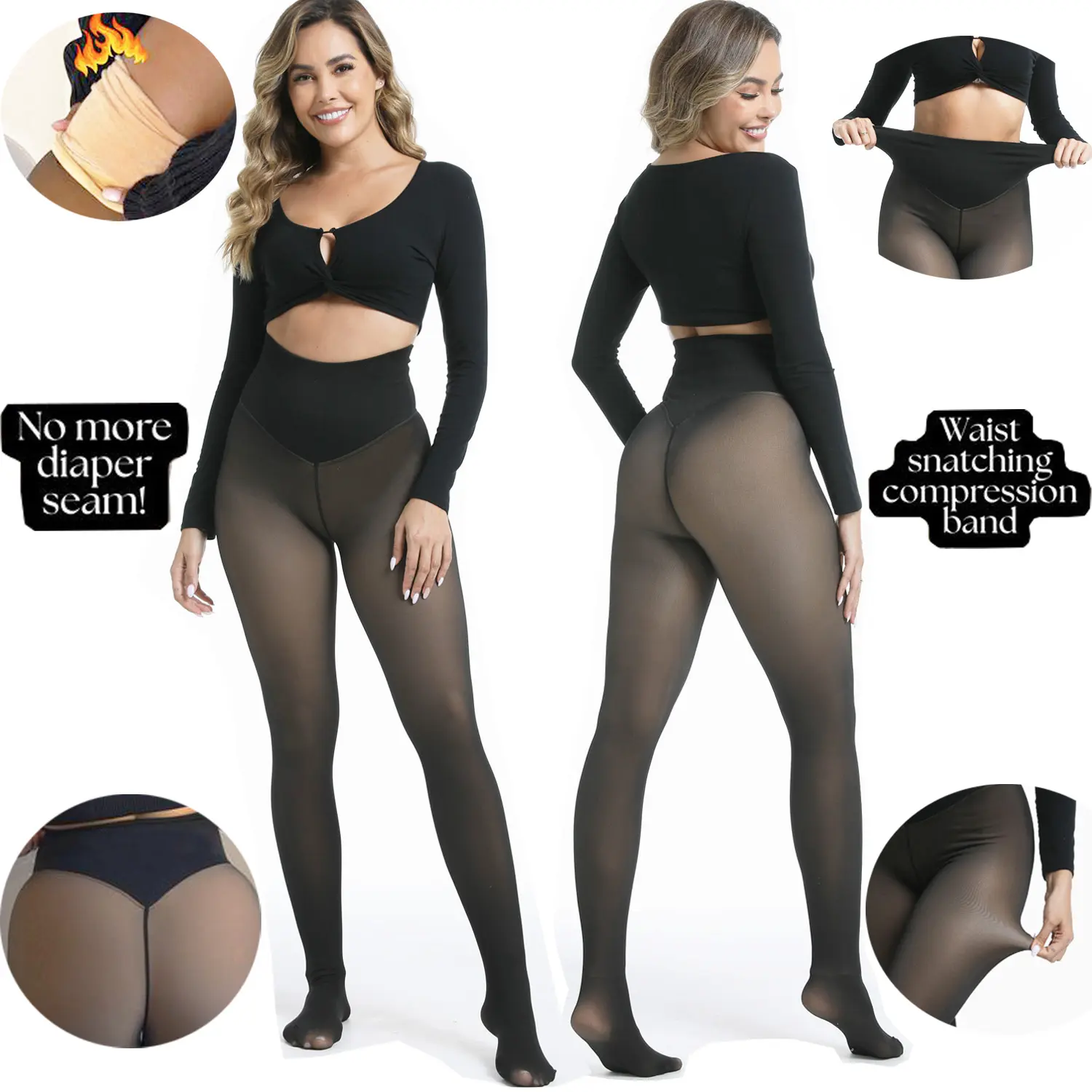 New Fleece lined Tights for Womens Winter Leggings Compression Band & One Seam Option,The Original Magic Fleece Lined Tights - 2026 New style,Highly Elastic,High-waisted