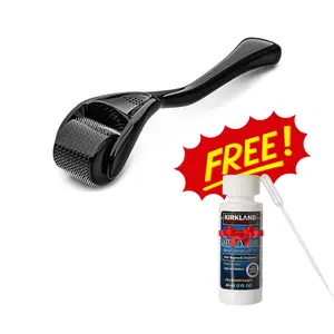 Derma Roller WITH FREE Minoxidil & Dropper - Microneedle Roller for Women & Men - Black Portable Skincare Tool