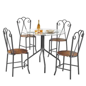 5-Piece Tempered Glass Table w/ 4 Chairs,Modern Round Dining Table Furniture Set for Home, Kitchen, Dining Room,Dining Table and Chair