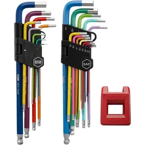Upgraded allen wrenches Sets 22 count (Metric & SAE) - Extra Long Arm allen key set with Ball End - Durable Hex tool Set with Color-Coded Sleeves -  hex