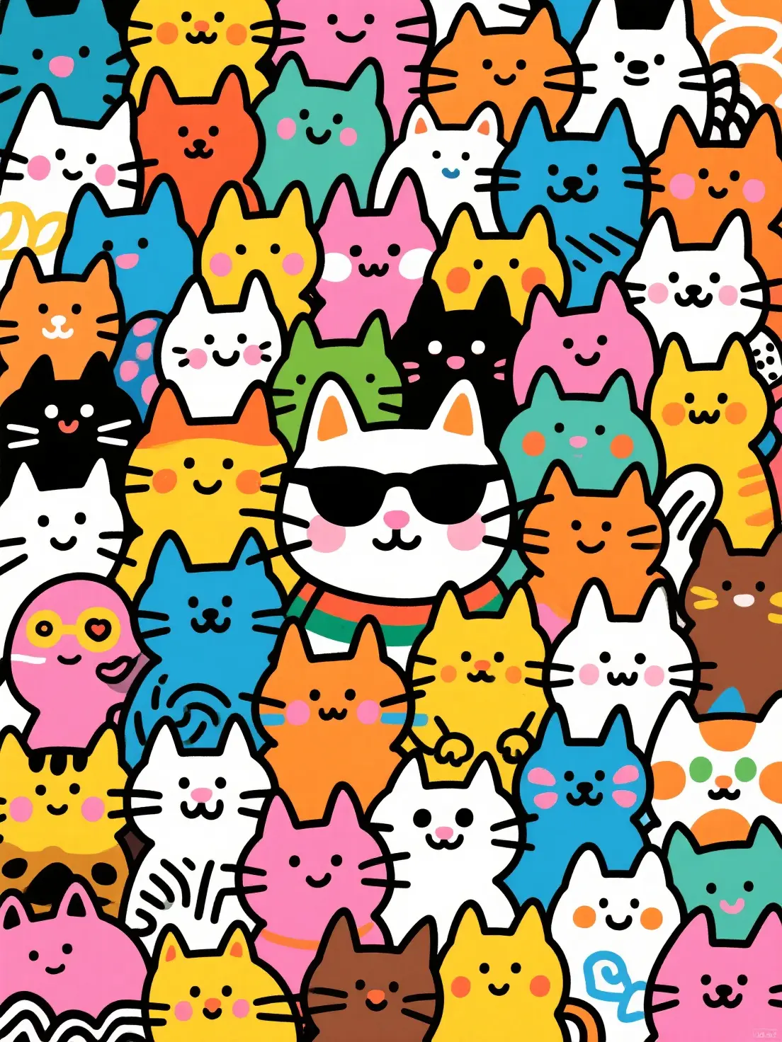 1000 Piece Jigsaw Puzzle for Adults | Premium Thick Cardboard | Challenging & Relaxing Family Game | Beautiful Home Decor & Gift | doodle cats | cartoon pop art