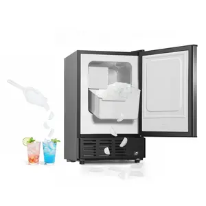 VEVOR 15" W Under Counter Ice Maker, 15 LBS/Day Crescent Ice Maker Built-in with 11LBS Storage Bin & Reversible Door, Freestanding Ice-Making Machine for Commercial Home Kitchens - No Drain Required