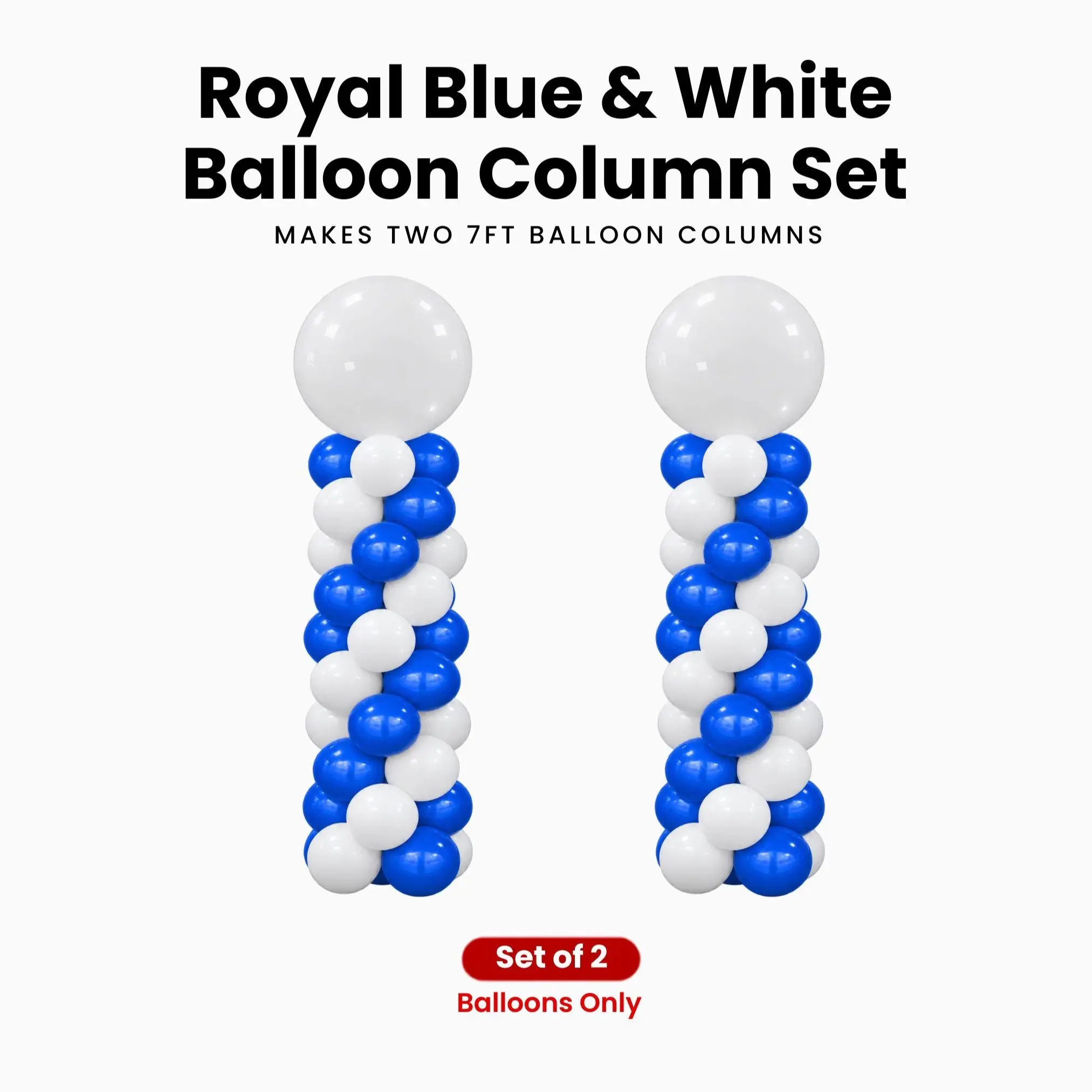 Royal Blue & White Balloon Column Set of 2 | Makes 2 x 7 ft Columns | Balloons Only