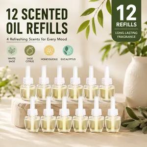 12Pcs Electric Plug-in Air Freshener Refills - Home Fragrance Refills with White Sage, Sage Citrus, Honeysuckle, Eucalyptus Scents