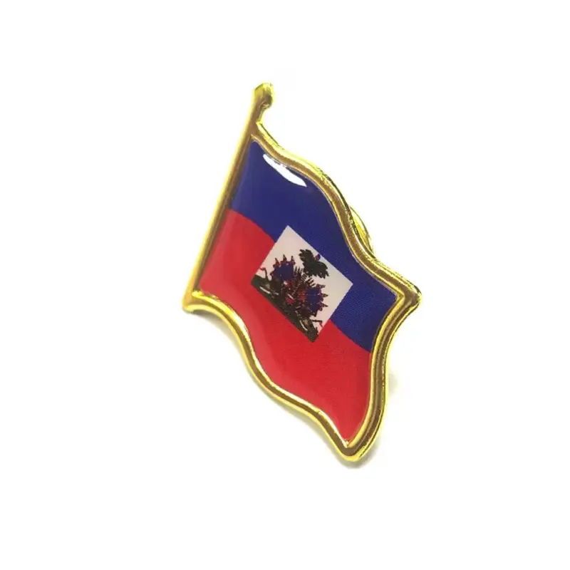 Haiti Flag Enamel Lapel Pin, Gold-Trimmed Elegant Brooch for Collectors and Fans, Patriotic Red Blue White Accessory, Enamel Lapel Pins, Lapel Brooch