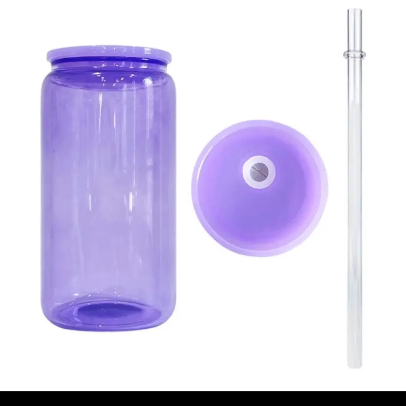 16oz purple Colored Beer Glass Can Sublimation Blank Drinking Glasses with Plastic Lid