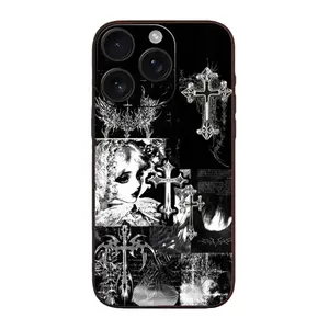 Gothic Coquette Cyber Sigilism Cross Phone Case for iPhone 17 16 15 14 13 12 11 Pro XS Max XR Plus E Mini Black Shockproof Cover Trendy Design with Camera Guard