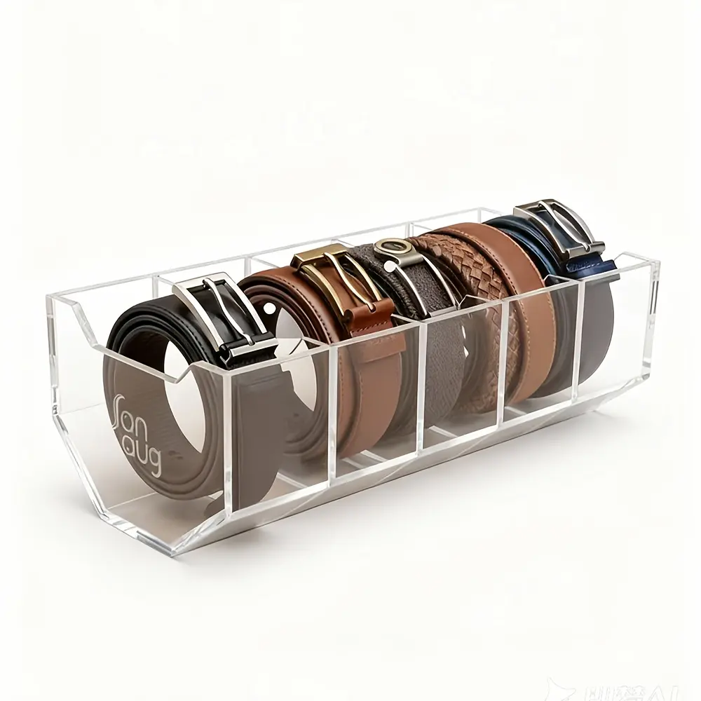 Set of 3 Premium Extra-Thick Acrylic Display Cases, Crystal Clear Storage Box for Watches, Jewelry, Belts & Ties, 5-Section Organizer