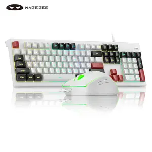 MageGee K2 Knight Red Wired RGB Keyboard and Mouse Combo - Ergonomic 104-Key Anti-Ghosting, 7-Color Breathing Mouse, Foldable Bracket, Waterproof for PC/Laptop/Mac, Wired Gaming Mouse