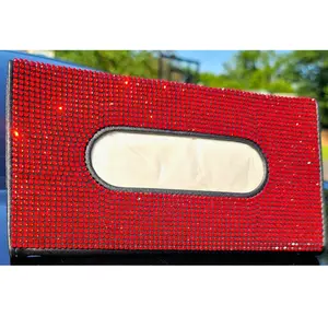 Diamond Car Visor Tissue Holder, Pu Leather Rhinestone Tissue Case Car Accessories