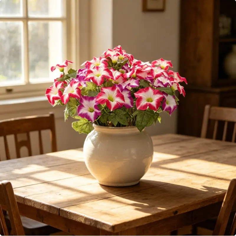 2pc Silk-Like Plastic Petunias & Peonies Artificial Pink Flower Arrangement - Large Blooms, 2-Tone Hues, Outdoor Decor, Indoor Porch Planter Accent, Decorative, Two-Tone Hues