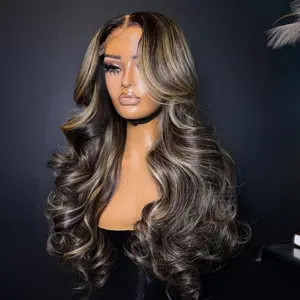 13x6 Lace Front Human Hair Wig Highlight Blonde and Black Body Wave Wig 5x5 Lace Closure Human Hair Wig Blonde and Natural Black Colored 180 Density with Baby Hair for Women