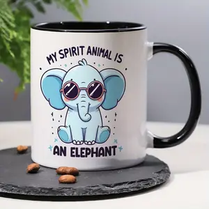 1pc Whimsy Elephant Ceramic Coffee Mug - "My Spirit Animal is an Elephant" Double-Sided Print, Reusable Multipurpose Drinkware, Machine Washable, Home & Party Decor, Elephant Decor