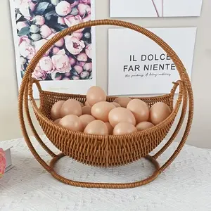Imitation Rattan Weaving Storage Basket, Creative Cradle and Tray for Living Room, Stylish Shelf Ornament and Organizer