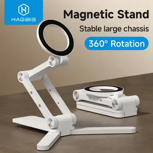 Hagibis Magnetic Phone Tripod Stand Foldable Cell Phone Desktop Holder for Magsafe 360° Rotating Lazy Bracket Aluminum Mount  Smartphone  Cellphone  Folding