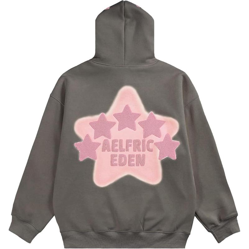 Aelfric Eden Womens Graphic Hoodies Pink Star Print Hoodie Unisex Oversized Hoodies Long Sleeve Pocket Pullover Womenswear Sweatshirts Tops