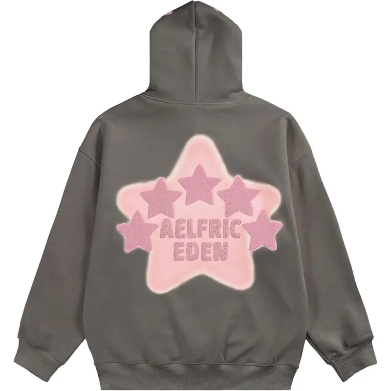 Aelfric Eden Womens Graphic Hoodies Pink Star Print Hoodie Unisex Oversized Hoodies Long Sleeve Pocket Pullover Womenswear Sweatshirts Tops