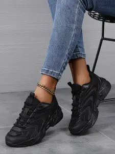 Women's Sporty Comfortable Thick Sole Shoes, Outdoor Travel Training Thick Soled Sneakers, Medium Width Textile Upper, All Season Casual Footwear