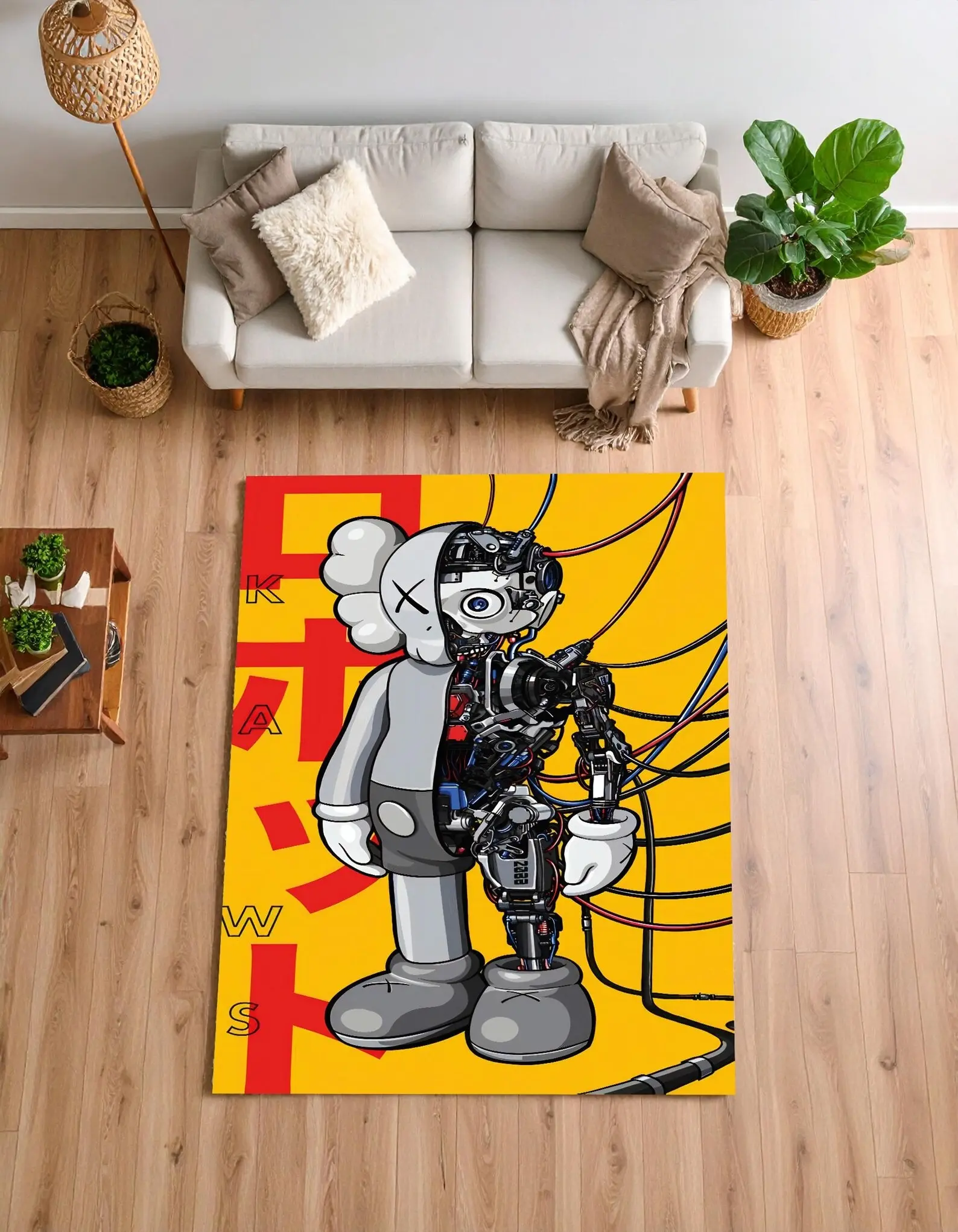 Kaws Robot Area Rug - Pop Art Designer Rug for Living Room, Bedroom