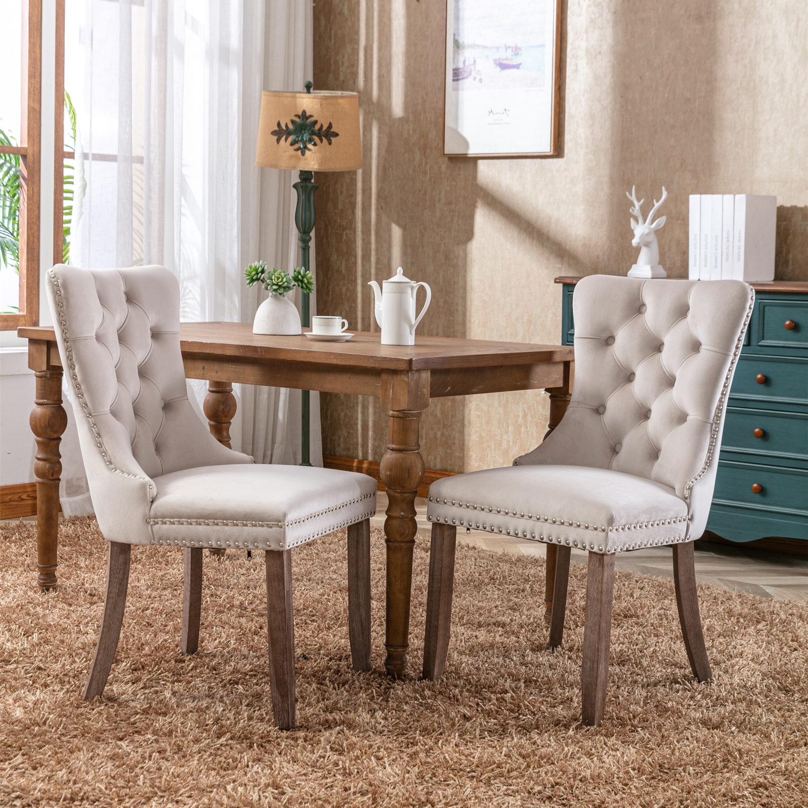 Luxury Tufted Velvet Dining Chairs Set of 2 High-Back Upholstered with Nailhead Trim Solid Wood Legs Elegant American Design for Dining Room Luxury Tufted Velvet Dining Chairs Set of 2 High-Back Upholstered with Nailhead Trim Solid Wood Legs Elegant American Design for Dining Room
