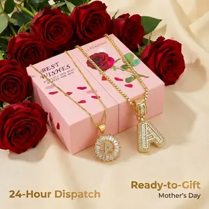 MEIITRUE Mom Love it Her Story , Buy 1 Get 1 Free Personalized Initial Letter Pendant Necklaces With Gift Box for Her , 14K Gold Plated Cubic Zirconia Alphabet Necklace Fashion Jewelry Adjustable Length 17-19 Inches Perfect Matching Special Moment