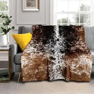 Cow Print Flannel Blanket, Cowhide Western Brown Cow Throw for Bedroom Sofa Couch, Soft Warm Farmhouse Room Decor, Cozy All Season Nap Cover, Rustic Living Room Accent, Birthday Holiday Gift for Cow Lovers