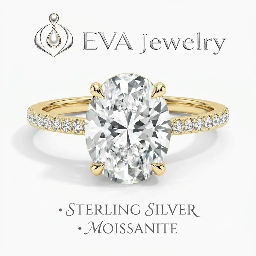 [EVA Jewelry] Oval Cut 3CT 925 Sterling Silver Synthetic Moissanite Ring