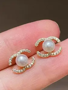 Women's Letter Stud Earrings, Elegant Design, Copper Chain Material, Perfect for Daily Wear & Stylish, All-Season Accessory, Stud Earring Jewelry, Earrings Studs