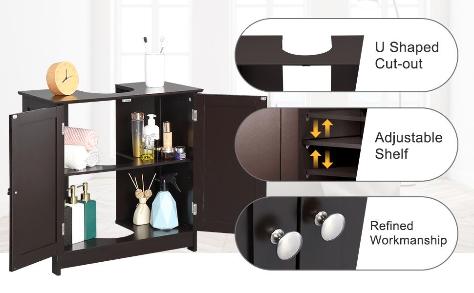 VINGLI Pedestal Sink Cabinet Traditional Under Sink Storage Cabinet Espresso Bathroom Vanity with 2 Doors Adjustabel Shelf 23.6" x 11.8"x 23.6" VINGLI Pedestal Sink Cabinet Traditional Under Sink Storage Cabinet Espresso Bathroom Vanity with 2 Doors Adjustabel Shelf 23.6" x 11.8"x 23.6"