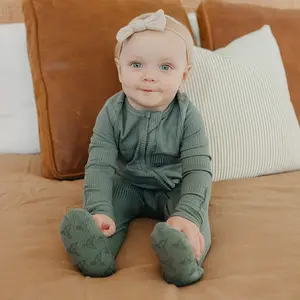 Rib Knit Zip-Up Footie Pajama - Moss