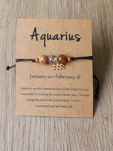 12 Constellation Sign Hand-woven Beaded Healing Crystal Bracelet, Tiger Eye Stone Handmade Color Matching Couple Bracelet, Gift for Friends, Birthday Gift, Tigers Eye Bracelet